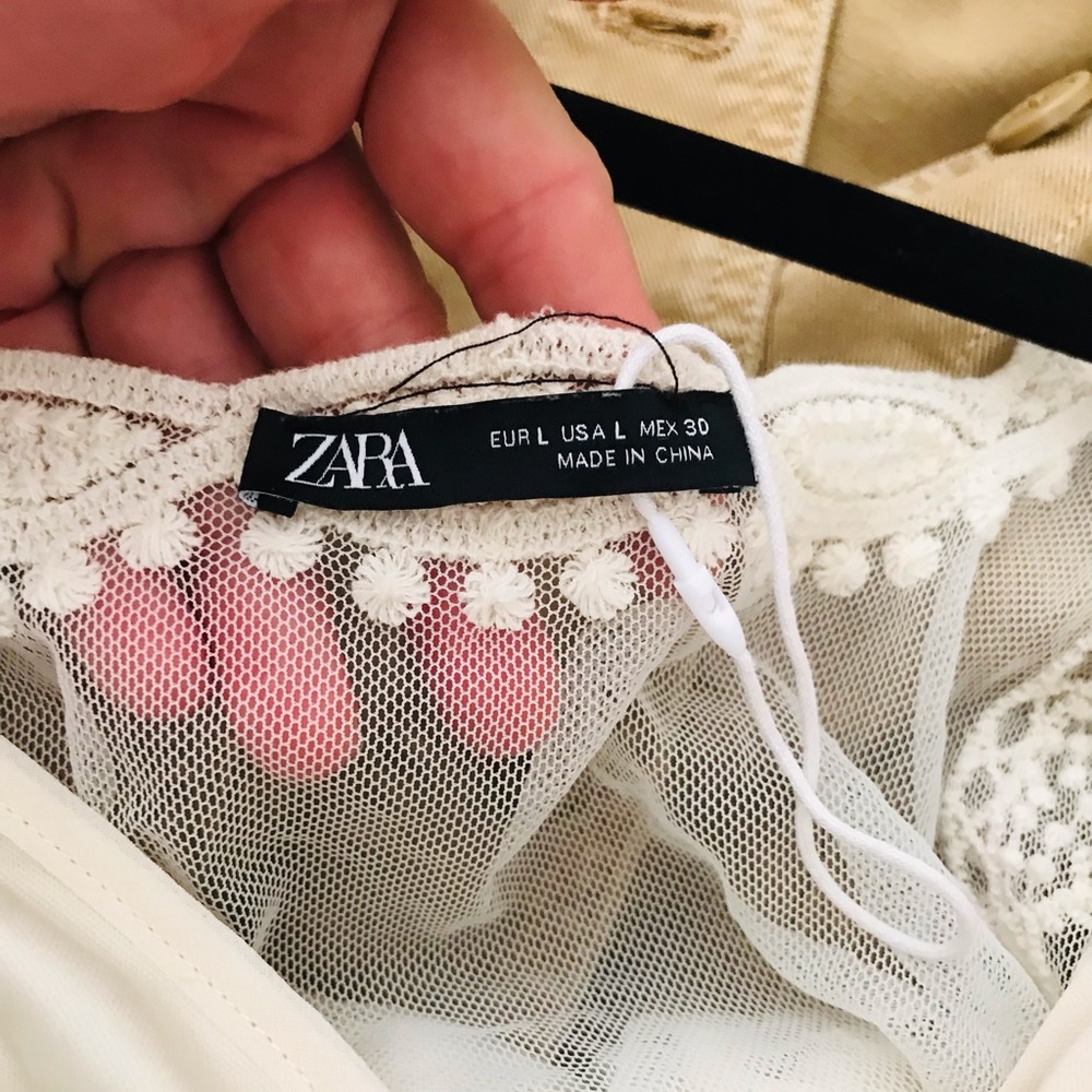 Zara Embroidered Long Sheer Dress in Ivory Sz Large. - Picture 6 of 6